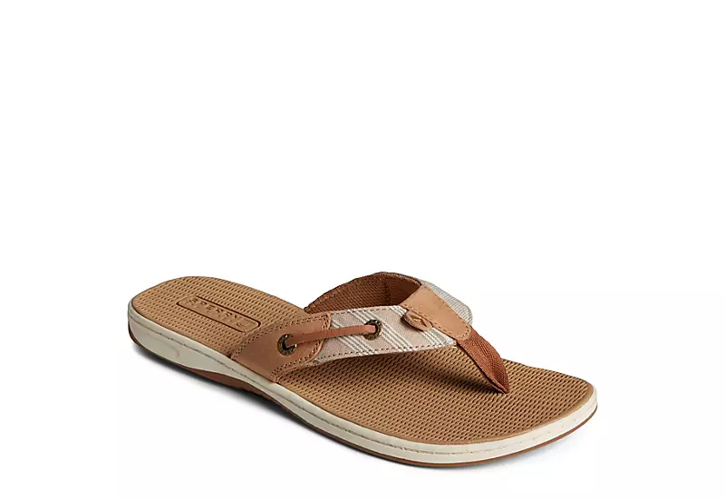 Sperry Womens Seafish Chambray Stripes Flip Flop Sandal - Tan 1 Sperry Womens Seafish Chambray Stripes Flip Flop Sandal - Tan