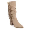 Journee Collection Womens Hartly Fringed Extra Wide Calf Dress Boot - Taupe