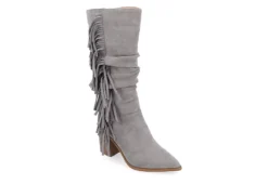 Journee Collection Womens Hartly Fringed Extra Wide Calf Dress Boot - Grey