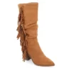 Journee Collection Womens Hartly Fringed Extra Wide Calf Dress Boot - Tan