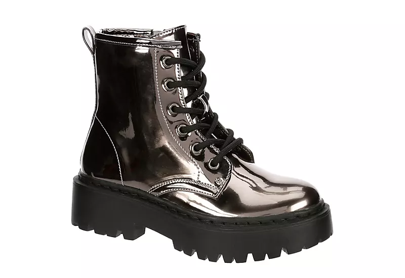 Steve Madden Girls Jrockk Combat Boot - Silver 1 Steve Madden Girls Jrockk Combat Boot - Silver