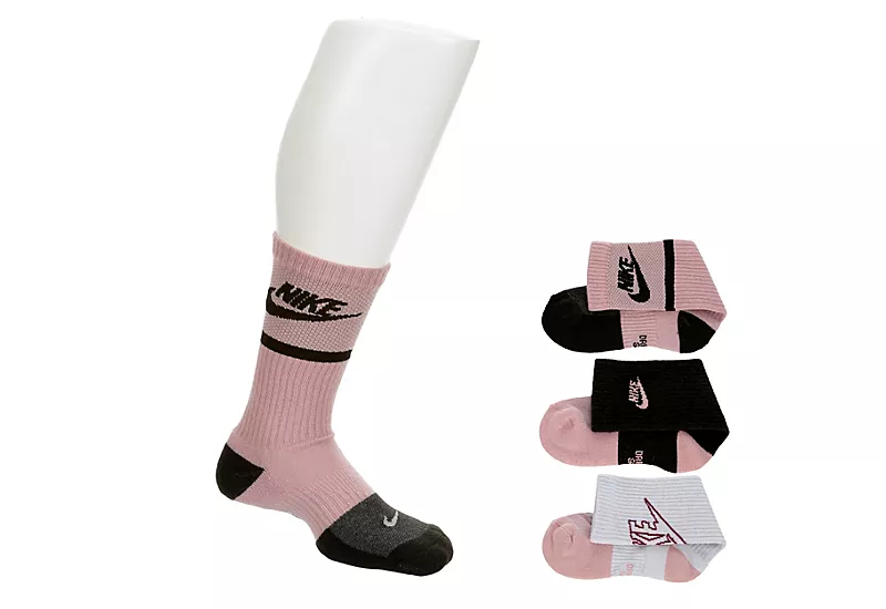 Nike Girls Graphic Crew Socks 3 Pairs - Blush 1 Nike Girls Graphic Crew Socks 3 Pairs - Blush
