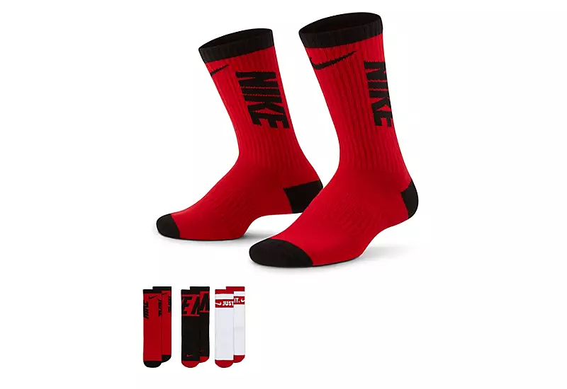 Nike Boys Graphic Crew Socks 3 Pairs - Red 1 Nike Boys Graphic Crew Socks 3 Pairs - Red