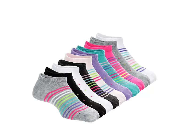 Ladeda Girls Stripes And Dots No Show Socks 10 Pairs - Assorted 1 Ladeda Girls Stripes And Dots No Show Socks 10 Pairs - Assorted