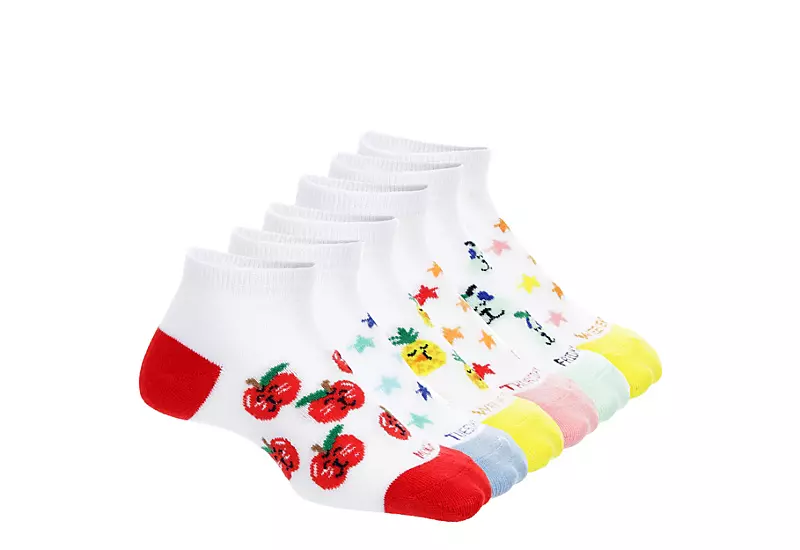 Ladeda Girls Animal Fruit Days Of The Week No Show Socks 6 Pair - White 1 Ladeda Girls Animal Fruit Days Of The Week No Show Socks 6 Pair - White