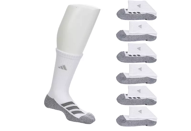 Adidas Boys Cushioned Crew Socks 6 Pairs - White 1 Adidas Boys Cushioned Crew Socks 6 Pairs - White